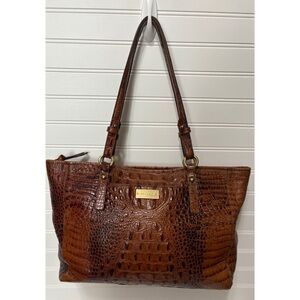 Brahmin Classic Pecan Melbourne Satchel Shoulder Bag Tote AS IS Stained Lining